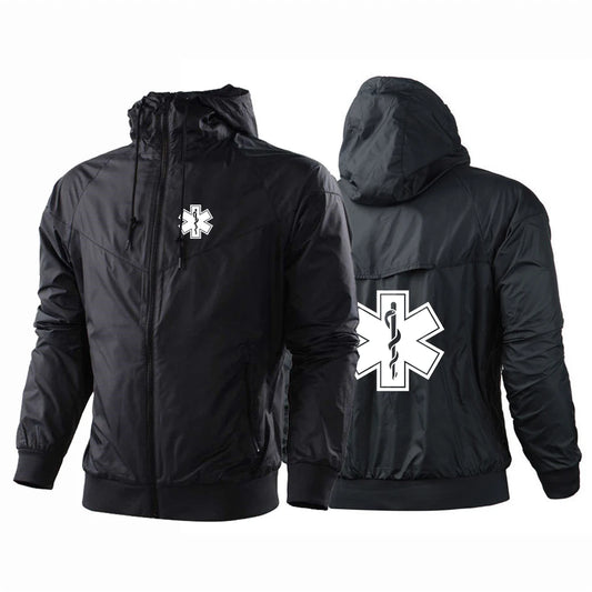 EMT Paramedic Emergency Medical Men's New Patchwork Hoodies Print Windproof Waterproof Sports Casual Windbreaker Jacket Top