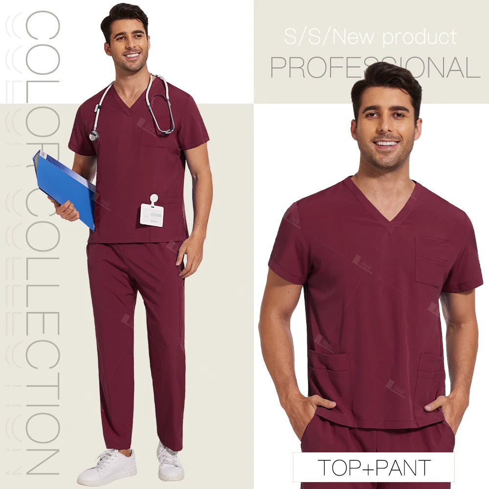 Fashion Simple Pockets Medical Uniforms Unisex Scrubs Set Hospital Surgical Gowns Dental Work Clothes Nurse Clinical Accessories