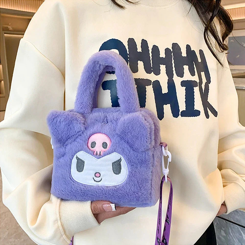 Sanrio Plush Bag Kawaii Kuromi Cinnamoroll Melody Cartoon Anime Handbag Crossbody Cosmetic Travel Storage Bags Women Girls Gifts