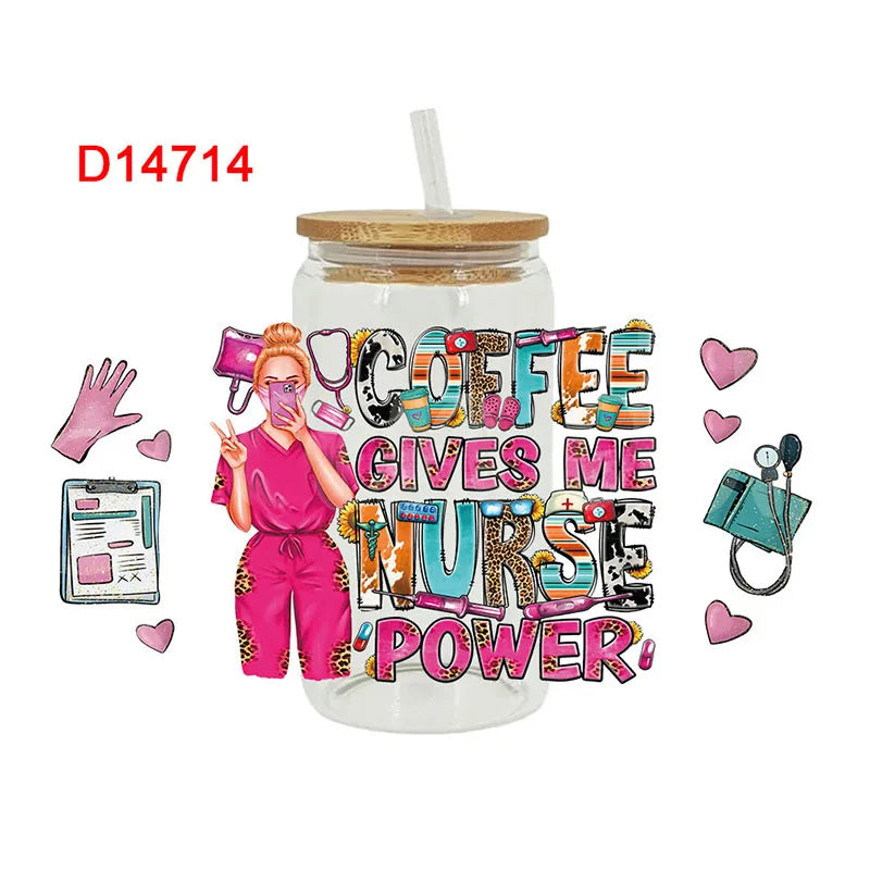 3D UV DTF Transfers Stickers 16oz Cup Wraps Nurse Doctor Health Printed For DIY Glass Ceramic Metal Leather Etc.  D14017