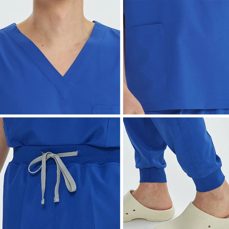 Unisex Medical Uniforms V-neck Top Jogger Pants Scrub Set Stretch Surgical Workwear Dentist Vet Nursing Suit Doctor Outfit S21