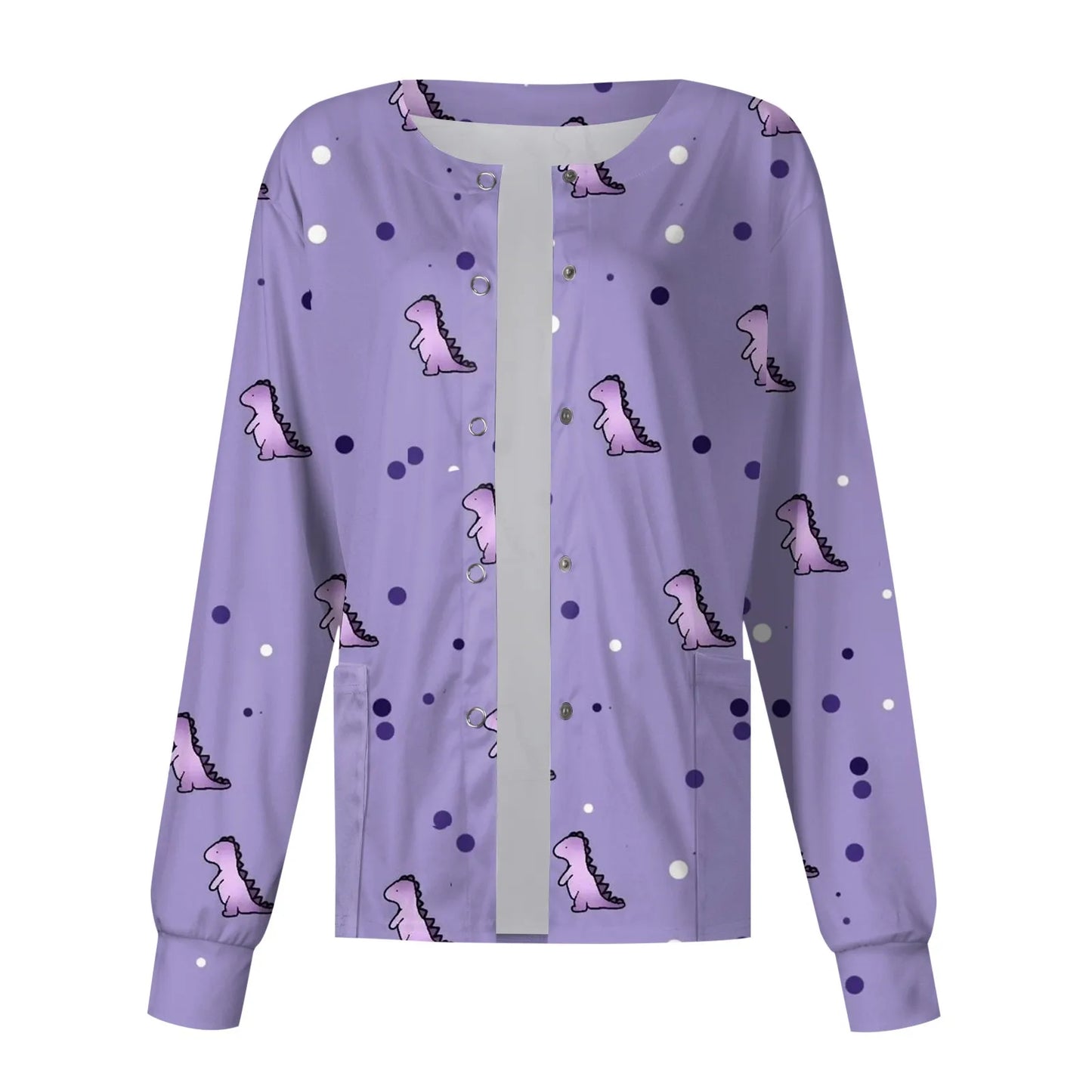 Scrub Top Spring Fall Stitch Spa Nurse Uniform Cute Dinosaur Print Coat Women Long Sleeve Clinic Scrub Jacket Uniform Nurse Top