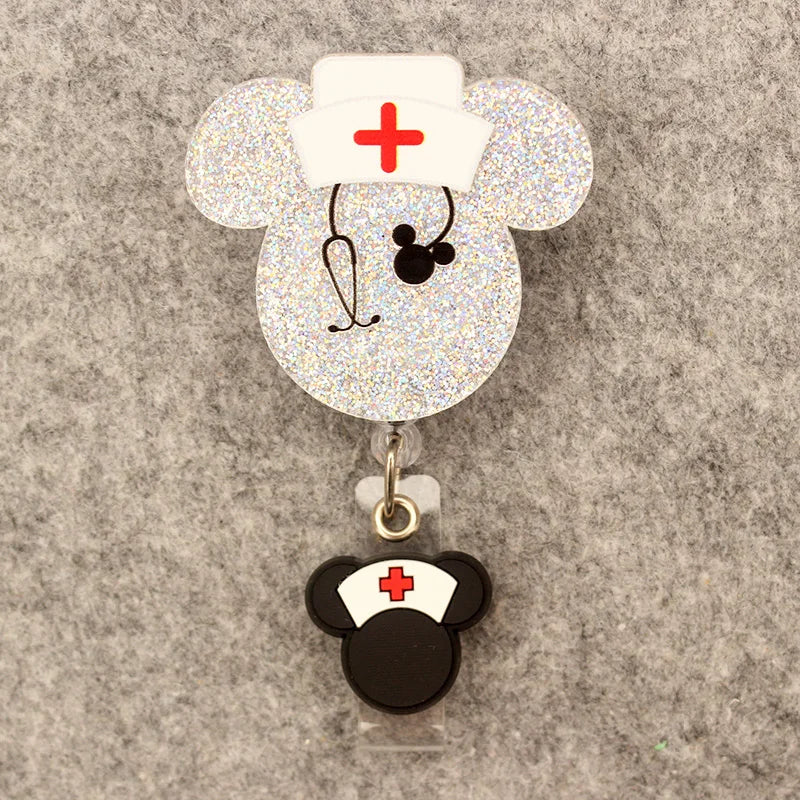 Colorful Shiny Girl Mouse Style Rotate Badge Reel Nurse Workers Enfermera ID Holder Retractable Card Holder Accessory