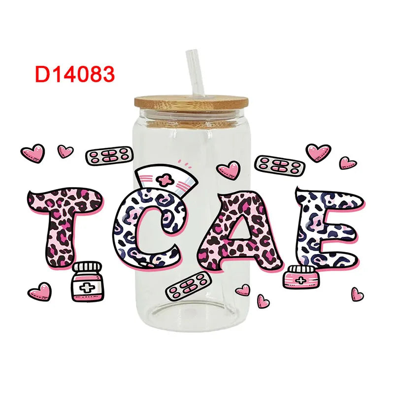 3D UV DTF Transfers Stickers 16oz Cup Wraps Nurse Doctor Health Printed For DIY Glass Ceramic Metal Leather Etc.  D14017