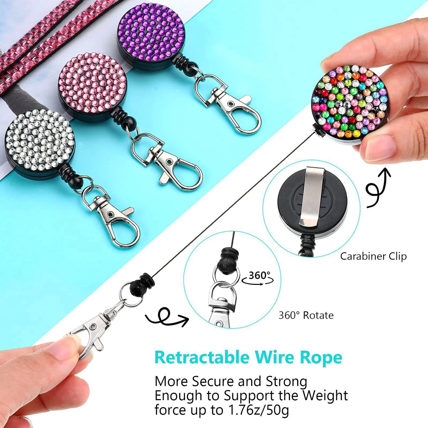 Rhinestone Badge Holder Lanyard Crystal Strap Card Clip Retractable Hanging Rope Horizontal Vertical Style Work ID Card Case New