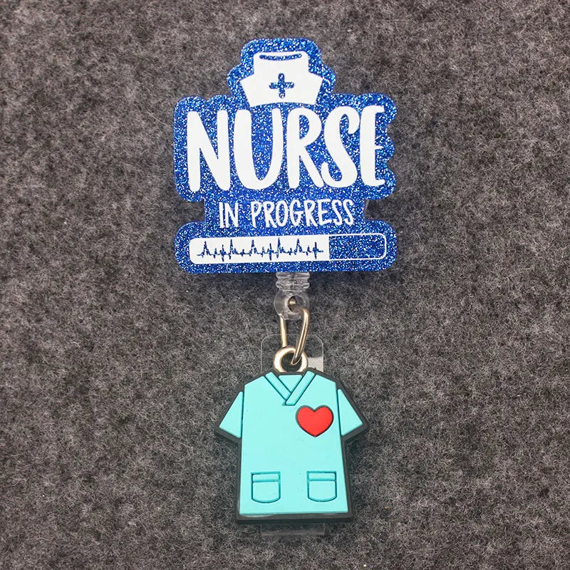 Pink Blue Nurse In Progress Doctor Style Rotate Clip Retractable Badge Reel Card Holder Exhibition Name Card Parts