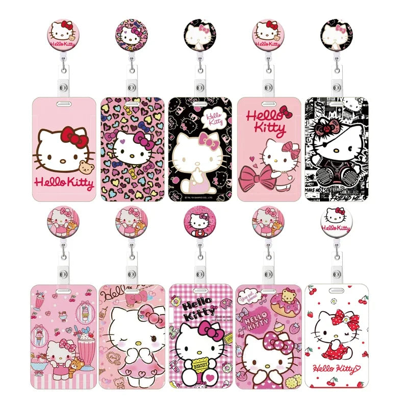 Cartoon Hello Kitty Retractable Clip ID Card Holder Women Door Badge Reel Yoyo Girls Cardholders Nurse Hang Credential Buckle