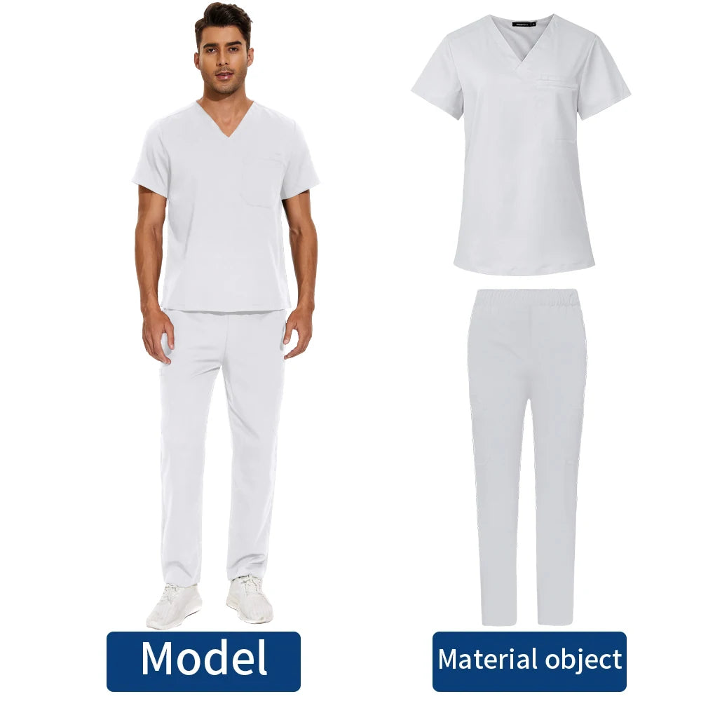 V Neck Scrub Top+doctor Pant Nursing Clothes S-3XL Medical Uniforms Men Short Sleeve Dentist Doctor Costume Nurse Tops and Pants