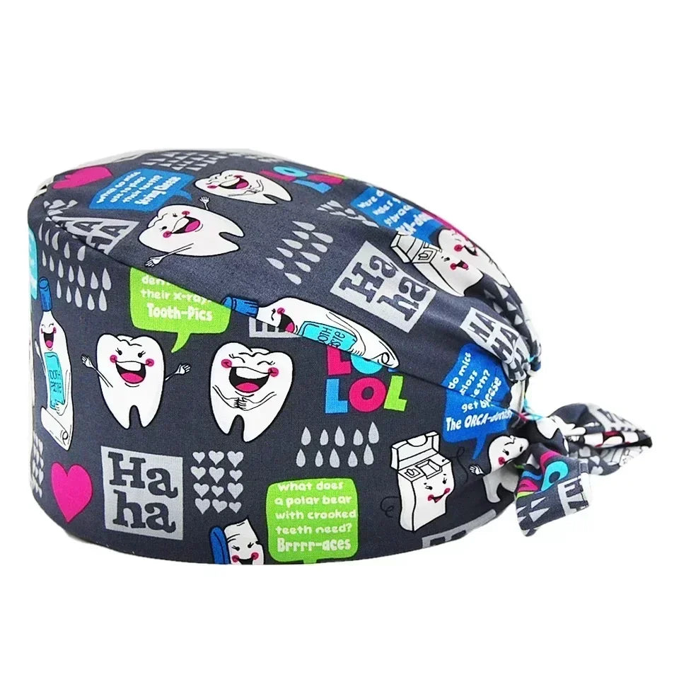 Cartoon Doctor Operating Room Pattern Printed Nursing Head Cap Lab Scrub Pet Hospital Surgical Hat Unisex Dentist Scrub Cap 2023