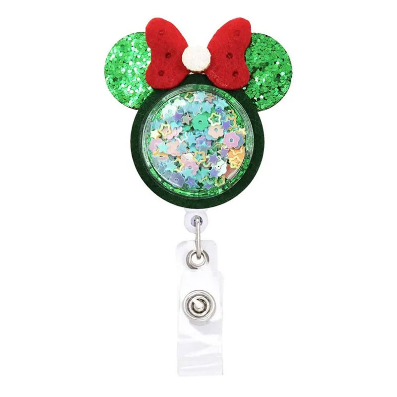 Cartoon Mouse Merry Christmas Style Badge Reel Nurse Workers Enfermera ID Holder Retractable Name Card Holder Accessory