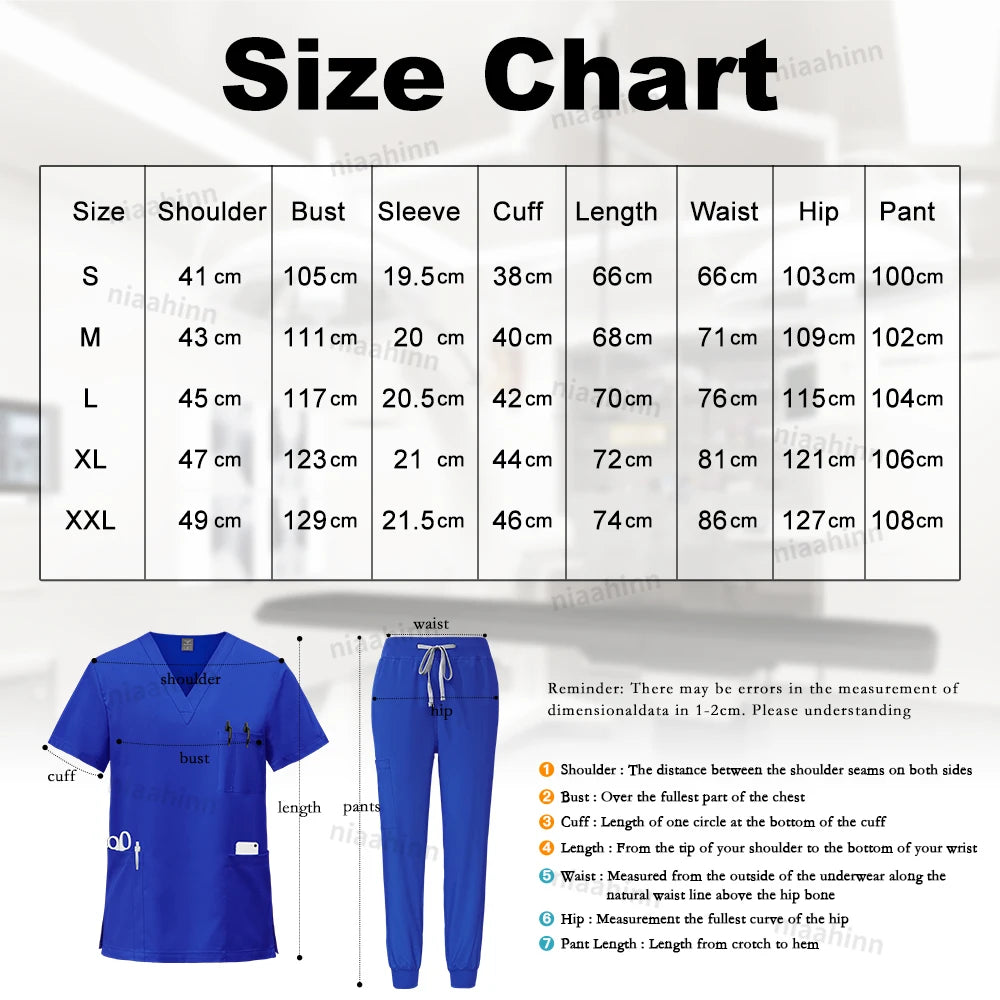 Niaahinn Medical Scrubs Uniform Nursing Articles Surgical Uniforms Woman V-neck Short Sleeved Tops Joggers Pants Sets Mens Scrub