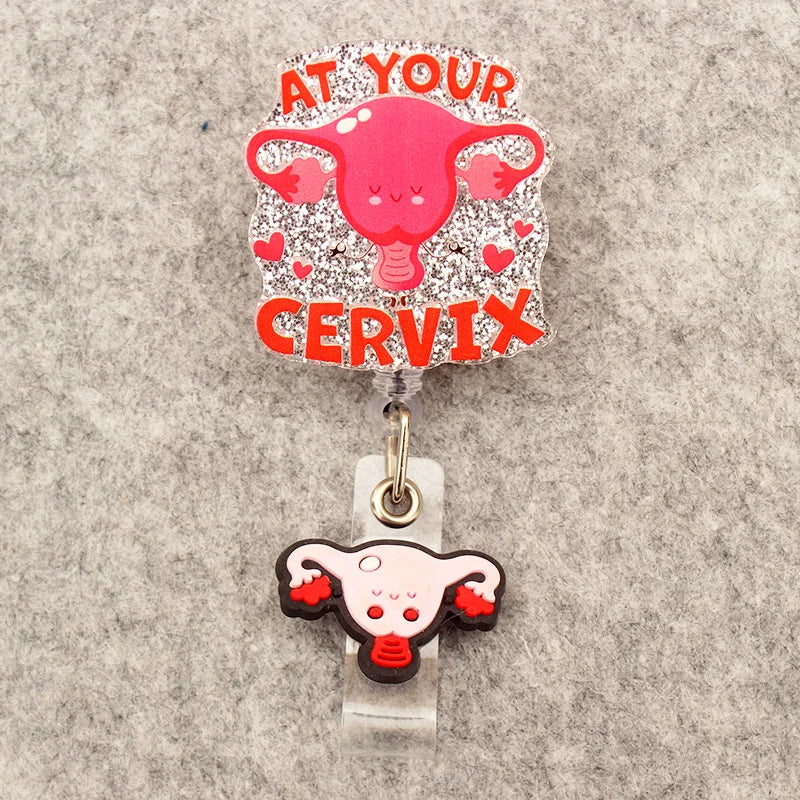 Cartoon Uterus And Brain Doctor Nurse Style Rotate Clip Retractable Badge Reel Card Holder Exhibition Name Card Parts