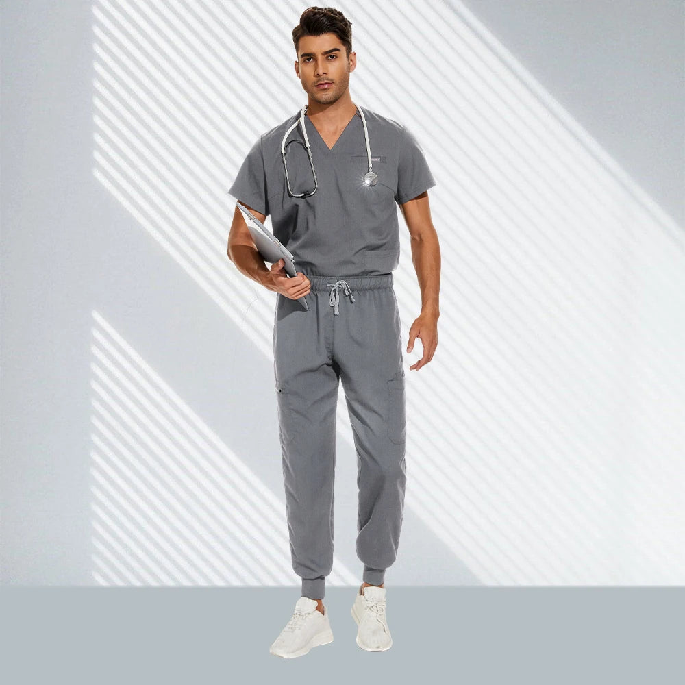 Hospital Doctor Nursing Set Unisex Wholesale Casual Jogger Suits Short Sleeved V-neck Tops Nurse Pants Pharmacy Medical Uniforms