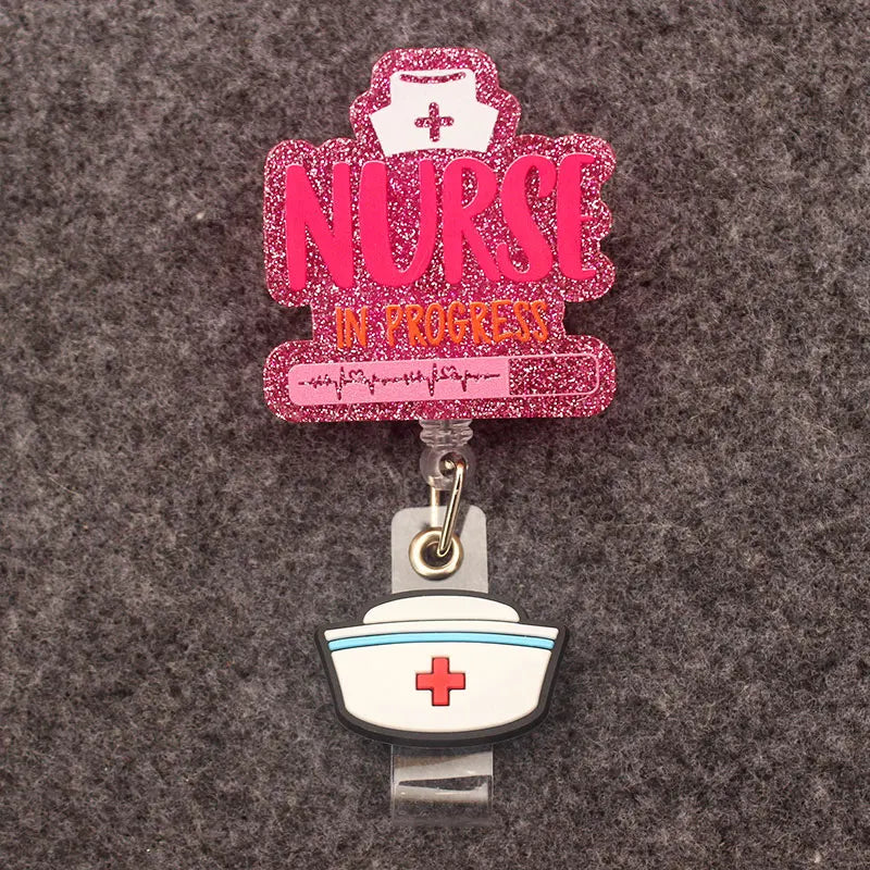 Pink Blue Nurse In Progress Doctor Style Rotate Clip Retractable Badge Reel Card Holder Exhibition Name Card Parts