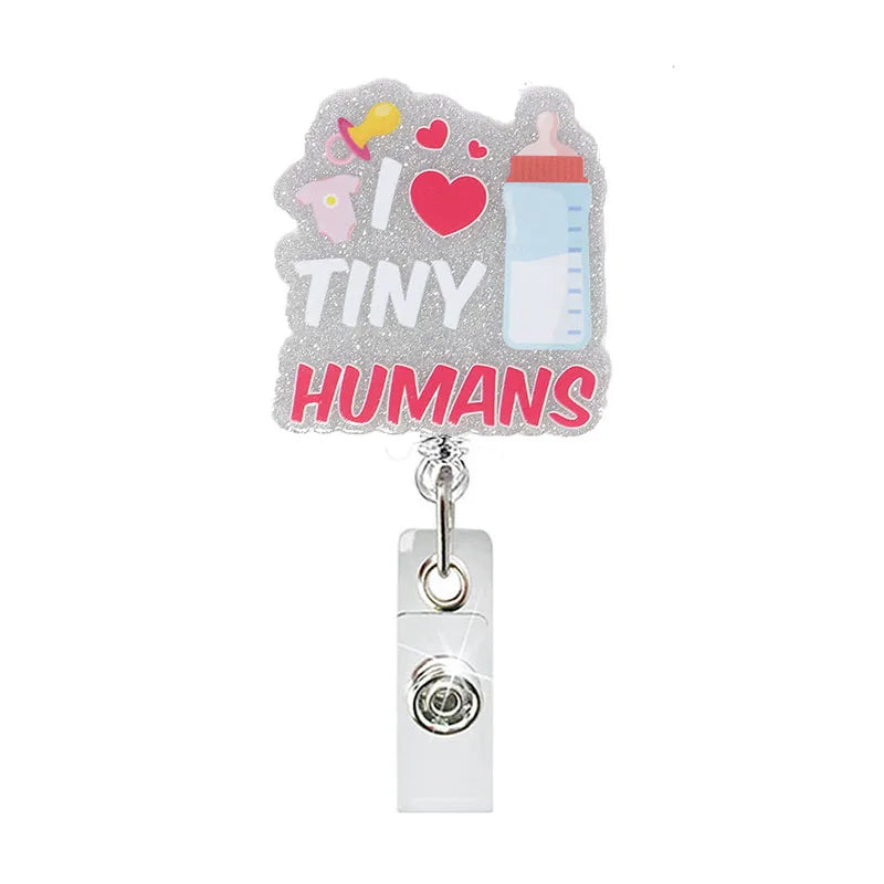 New Glitter Acrylic Float Nurse Badge Reel Retractable ID Badge Holder With 360 Rotating Alligator Clip Nurse Name Holder