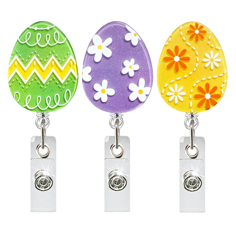 Easter Badge Reels Acrylic Retractable Nurse Badge Reel Easter Badge Reel Egg Cute Badge Reels ID Holiday Badge Holder For Nurse