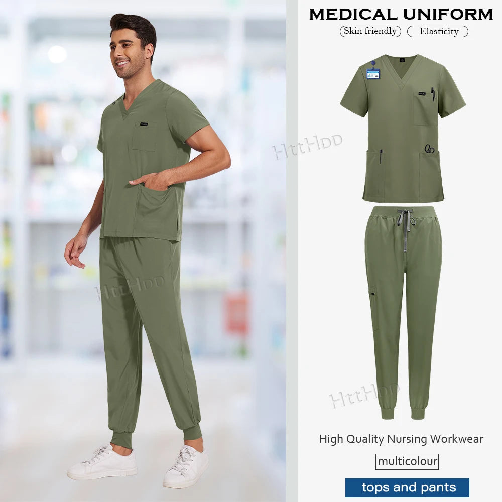 Niaahinn Uniforms High Quality Medical Nursing Scrub Unisex Pet Beauty Dental Clinic Nurses Uniform Multicolour Mens Scrubs Sets