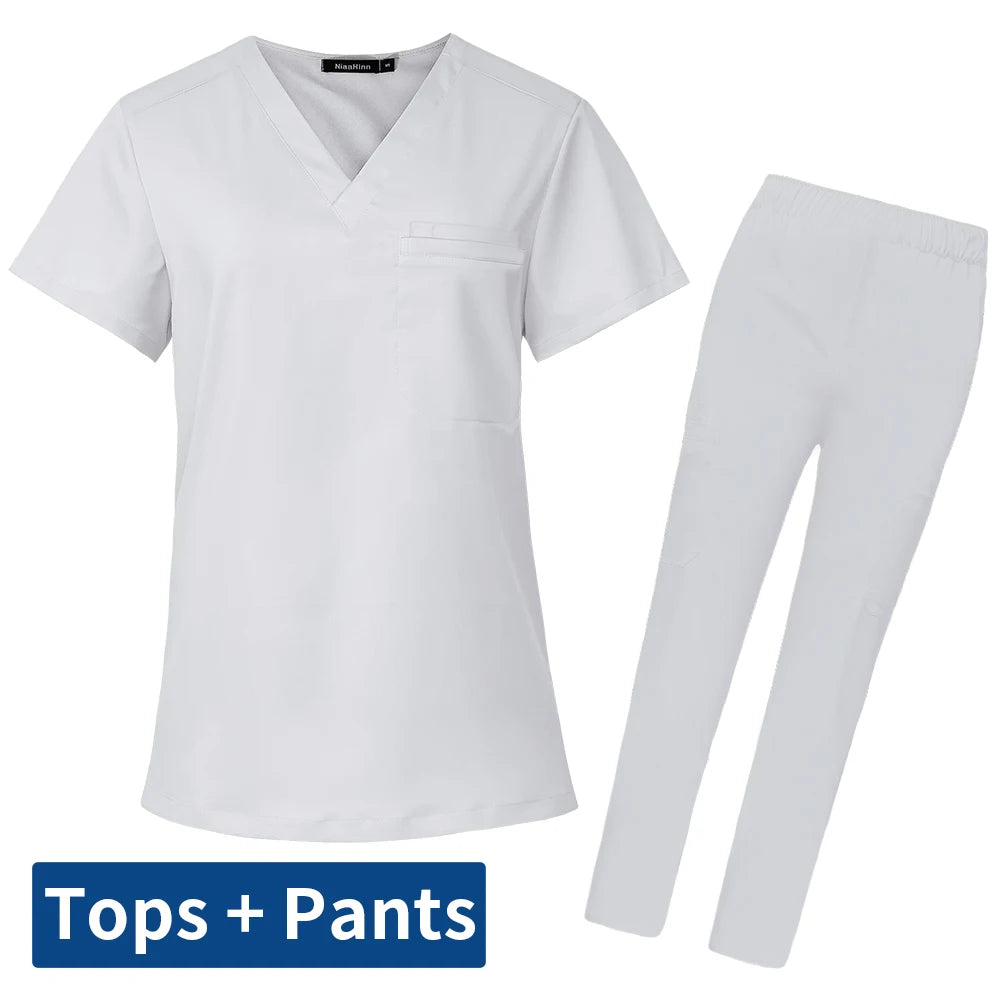 Short Sleeve Mens Scrub Uniforms Doctor Overcoats Dentist Set Medical Tops Pants Man or Women Nurse Work Wear Lab Pharmacy Gown