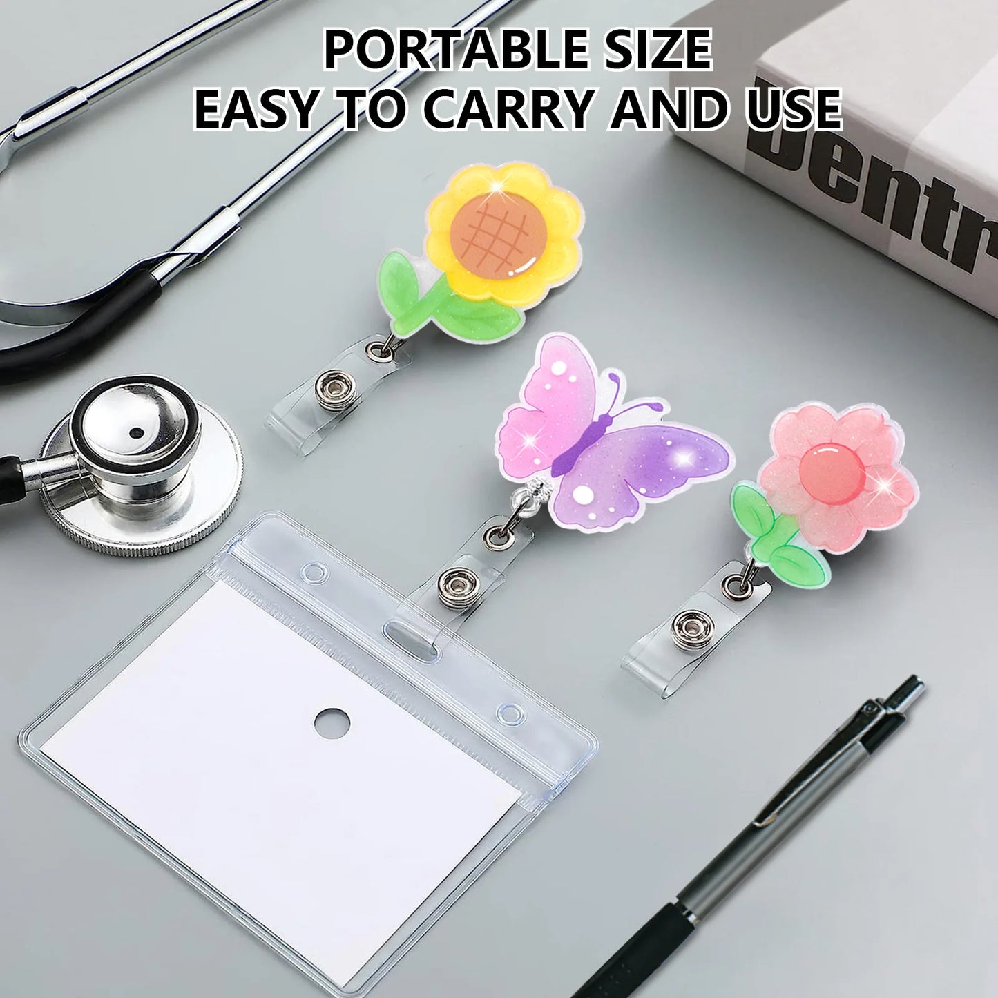 Work Card Clips Butterfly Crystal Chest Card Retractable Badge Reel Nurse Badge Clip Hospital Badge Holder ID Card Clips