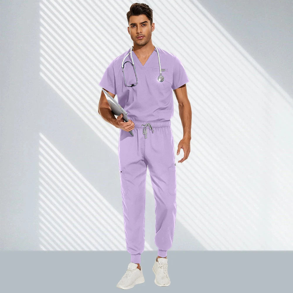 Hospital Doctor Nursing Set Unisex Wholesale Casual Jogger Suits Short Sleeved V-neck Tops Nurse Pants Pharmacy Medical Uniforms