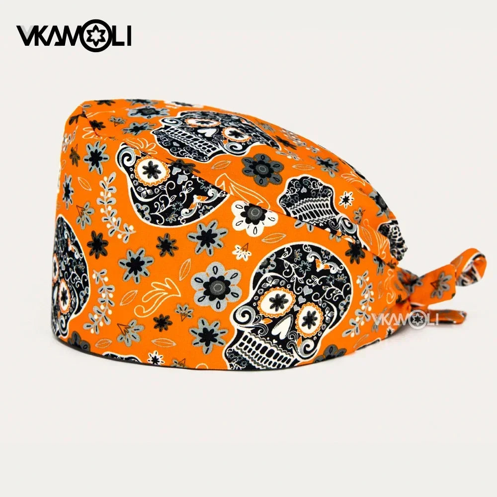 halloween print surgical caps woman and man medical scrubs cap skull print surgery cap shop lab beauty work accessories