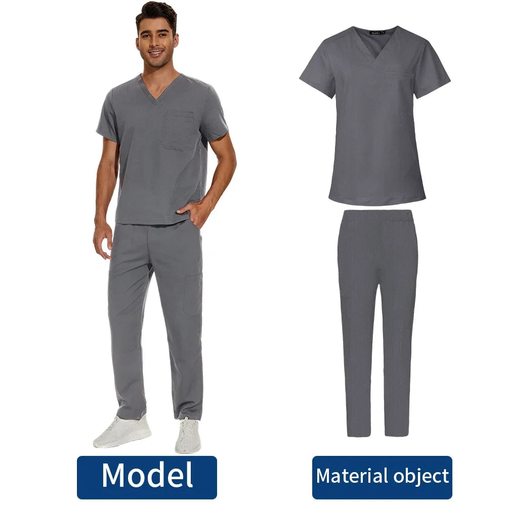 V Neck Scrub Top+doctor Pant Nursing Clothes S-3XL Medical Uniforms Men Short Sleeve Dentist Doctor Costume Nurse Tops and Pants