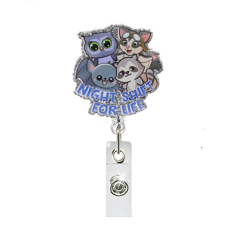 New Glitter Acrylic Float Nurse Badge Reel Retractable ID Badge Holder With 360 Rotating Alligator Clip Nurse Name Holder