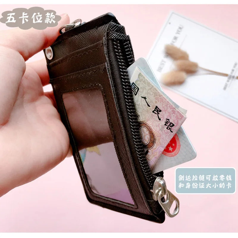 Unisex 5 Bits Badge Reel Business Named Card Holder Identity Lanyard PU Neck Strap Card Bus ID IC Holders With Coin Purse