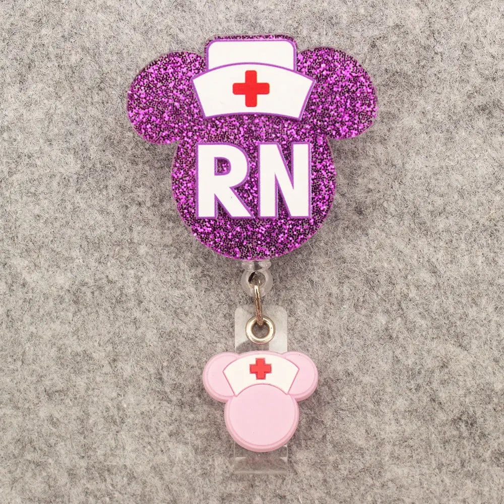 Colorful Shiny Girl Mouse Style Rotate Badge Reel Nurse Workers Enfermera ID Holder Retractable Card Holder Accessory