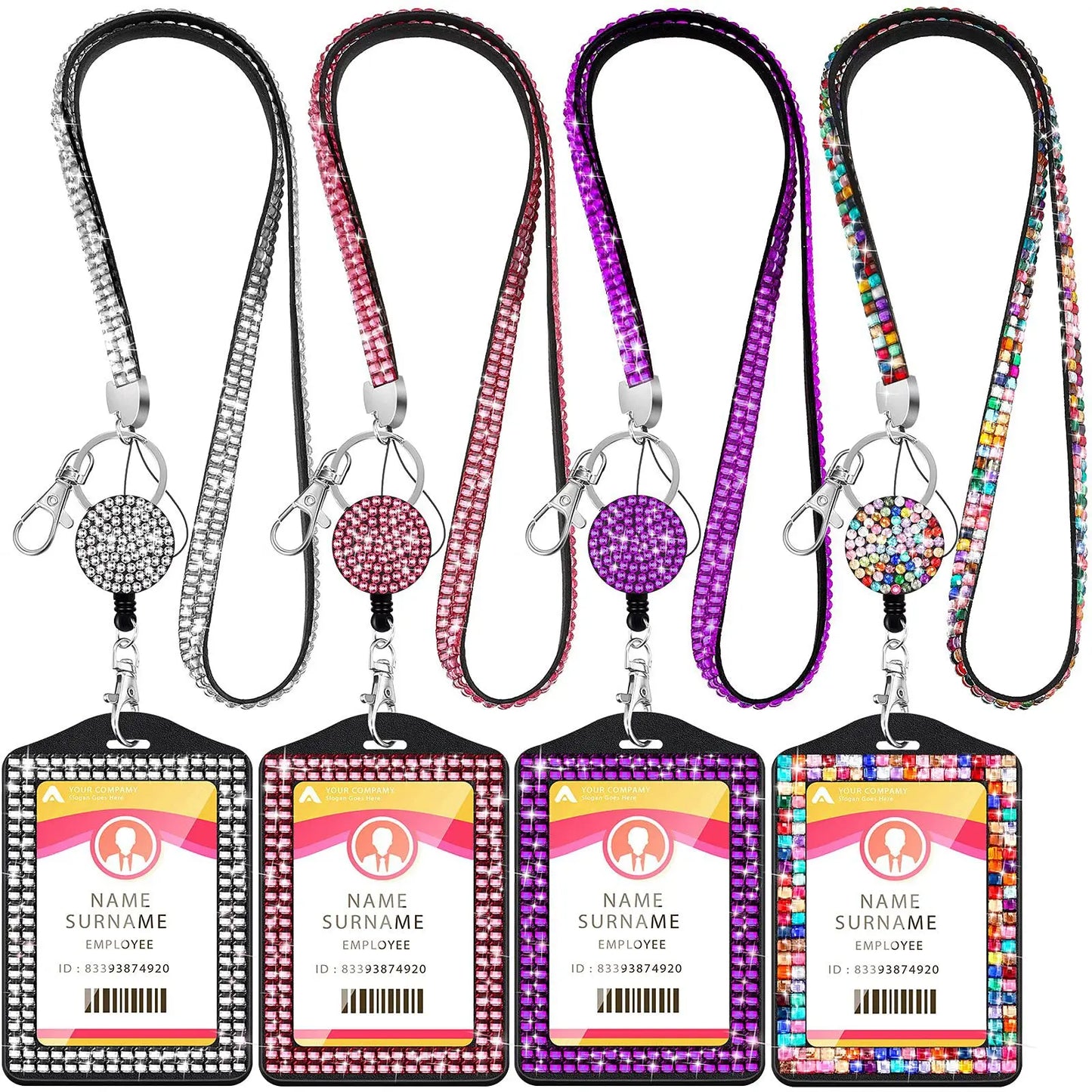 Rhinestone Badge Holder Lanyard Crystal Strap Card Clip Retractable Hanging Rope Horizontal Vertical Style Work ID Card Case New