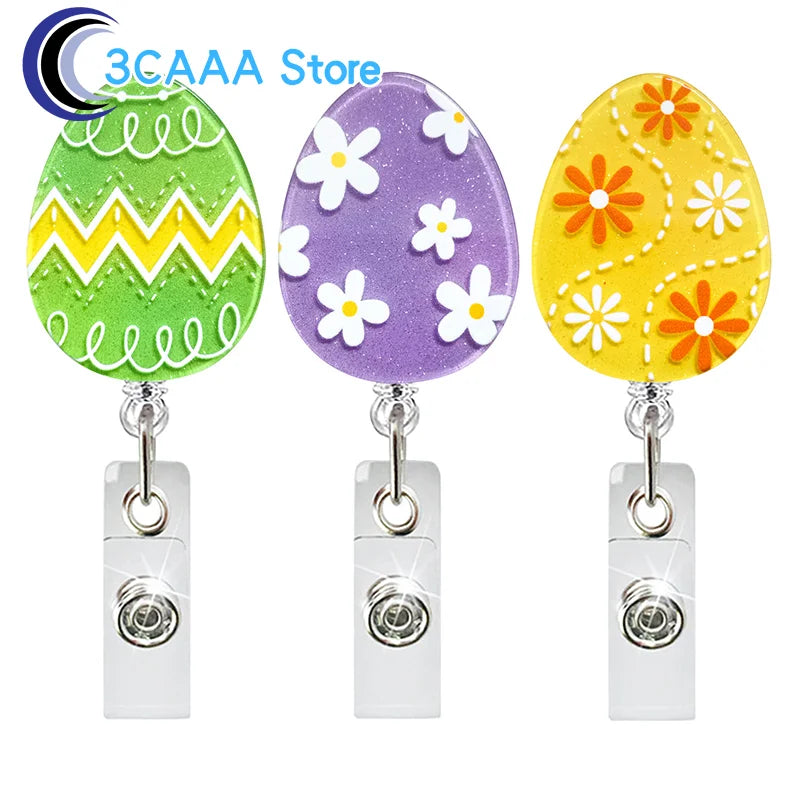 Easter Badge Reels Acrylic Retractable Nurse Badge Reel Easter Badge Reel Egg Cute Badge Reels ID Holiday Badge Holder For Nurse