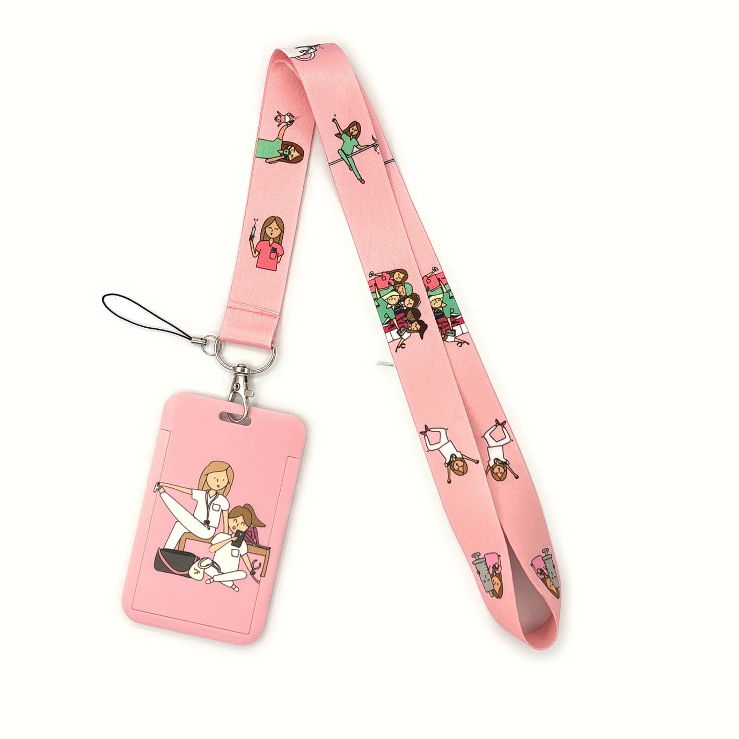 Nurse Life Lanyard Credit Card Holder Neck Strap Cartoon Business Keychain Hang Rope ID Badge Holder Lariat Lasso