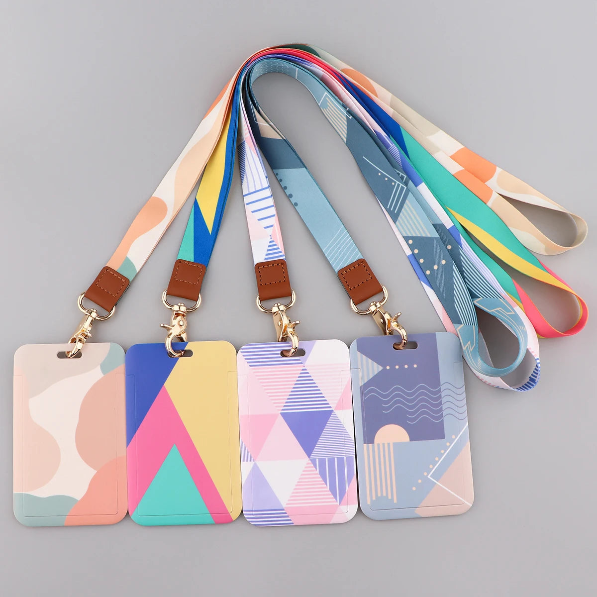 Ransitute R2809 DIY Minimalist Pattern Patchwork ID Card Holder Bus Card Holder Staff Card Lanyard For Keys Phone DIY Hang Rope