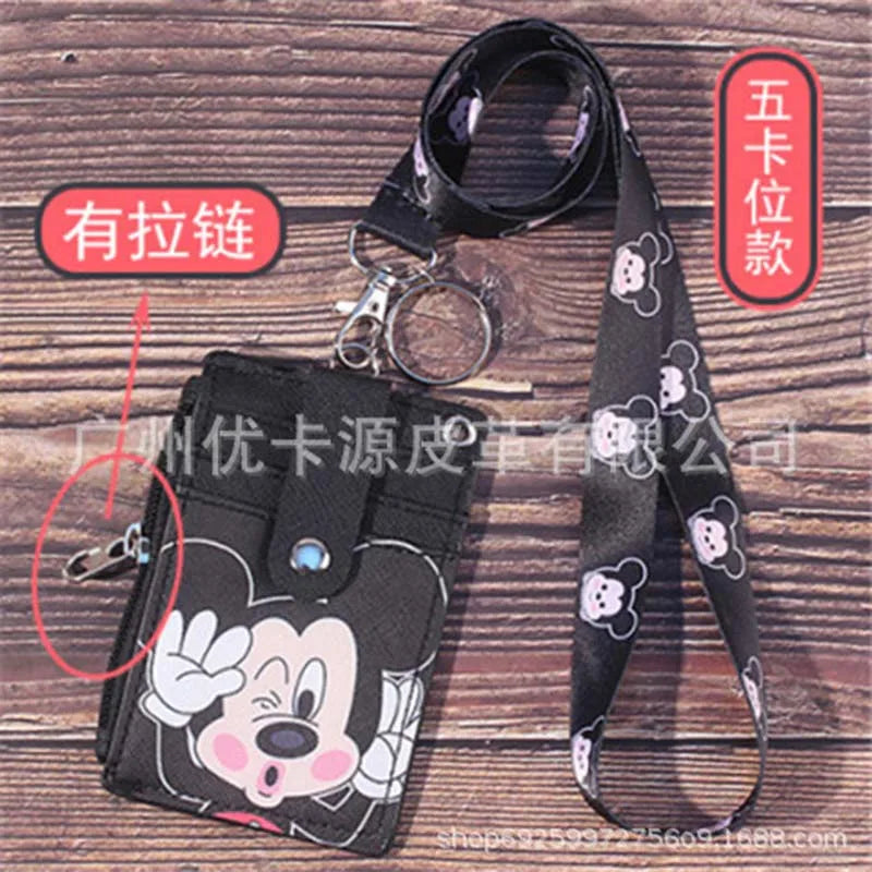 Unisex 5 Bits Badge Reel Business Named Card Holder Identity Lanyard PU Neck Strap Card Bus ID IC Holders With Coin Purse