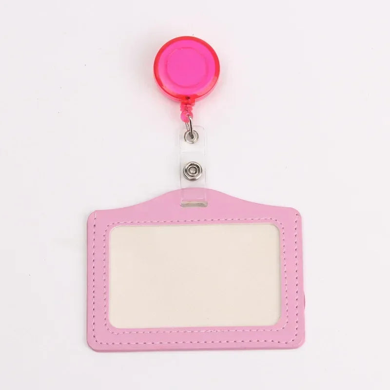 Women Men Student Retractable Badge Reel ID Card Holder Cover Case Nurse Badge Lanyards Fashion PU Leather Card Holders Set