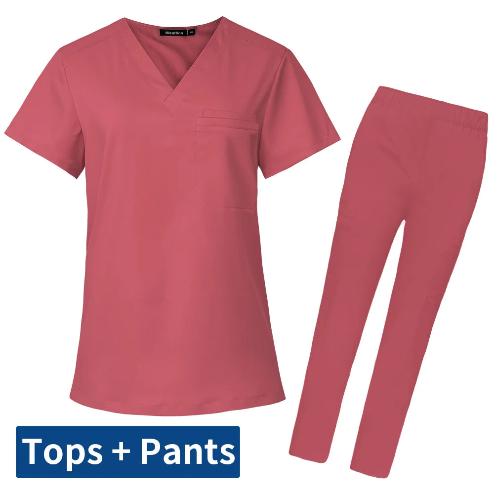 Short Sleeve Mens Scrub Uniforms Doctor Overcoats Dentist Set Medical Tops Pants Man or Women Nurse Work Wear Lab Pharmacy Gown