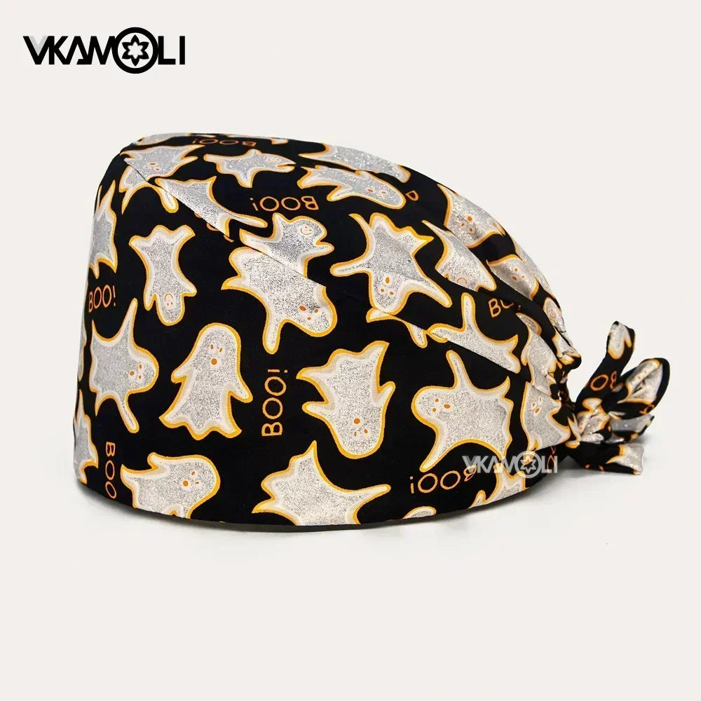 halloween print surgical caps woman and man medical scrubs cap skull print surgery cap shop lab beauty work accessories