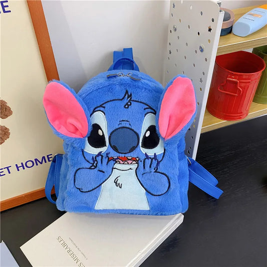 MINISO Stitch New Plush Backpack Cartoon Fashion 3D Mini Women's Backpack Large Capacity Cute Children's Schoolbag periphery