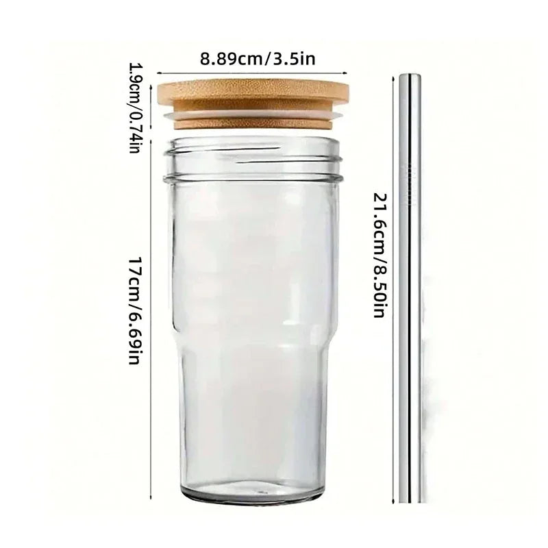 2pcs 22oz Glass Cup with Wooden Lid Bubble Tea Cold Drinking Coffee Wine Juice Transparent Straw Car Mug Drinkware Water Bottle