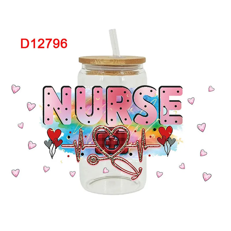 3D UV DTF Transfers Stickers 16oz Cup Wraps Nurse Day Printed For DIY Glass Ceramic Metal Leather Etc. D12793