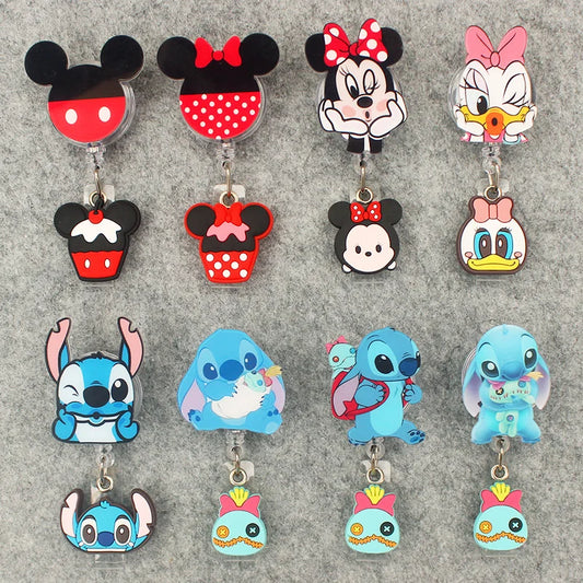 Two Face Girl Mouse Stitch Style Badge Reel Nurse Workers Enfermera ID Holder Retractable Name Card Holder Accessory