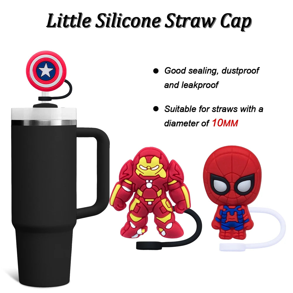 Hot Toys The Avengers SuperHero 10MM Straw Cover Cap Straw Plug Splash Proof Drinking Cup Straw Accessories Home Party Gift