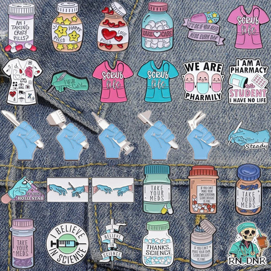 Medical Items Collectibles Enamel Pin Custom Cartoon Capsule Pills Syringe Scalpel Badge Lapel Brooch Jewelry Gift For Friends