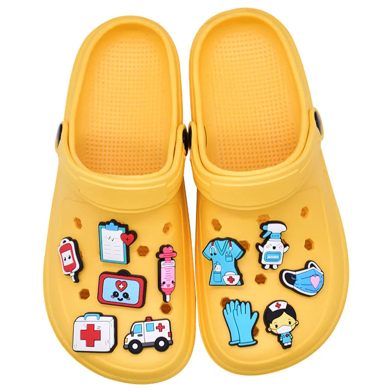 Doctor Nurse Cartoon PVC Shoe Charms Accessories DIY Slipper Sandals Shoe Buckles Pins Hospital Series Shoe Decor Friends Gifts