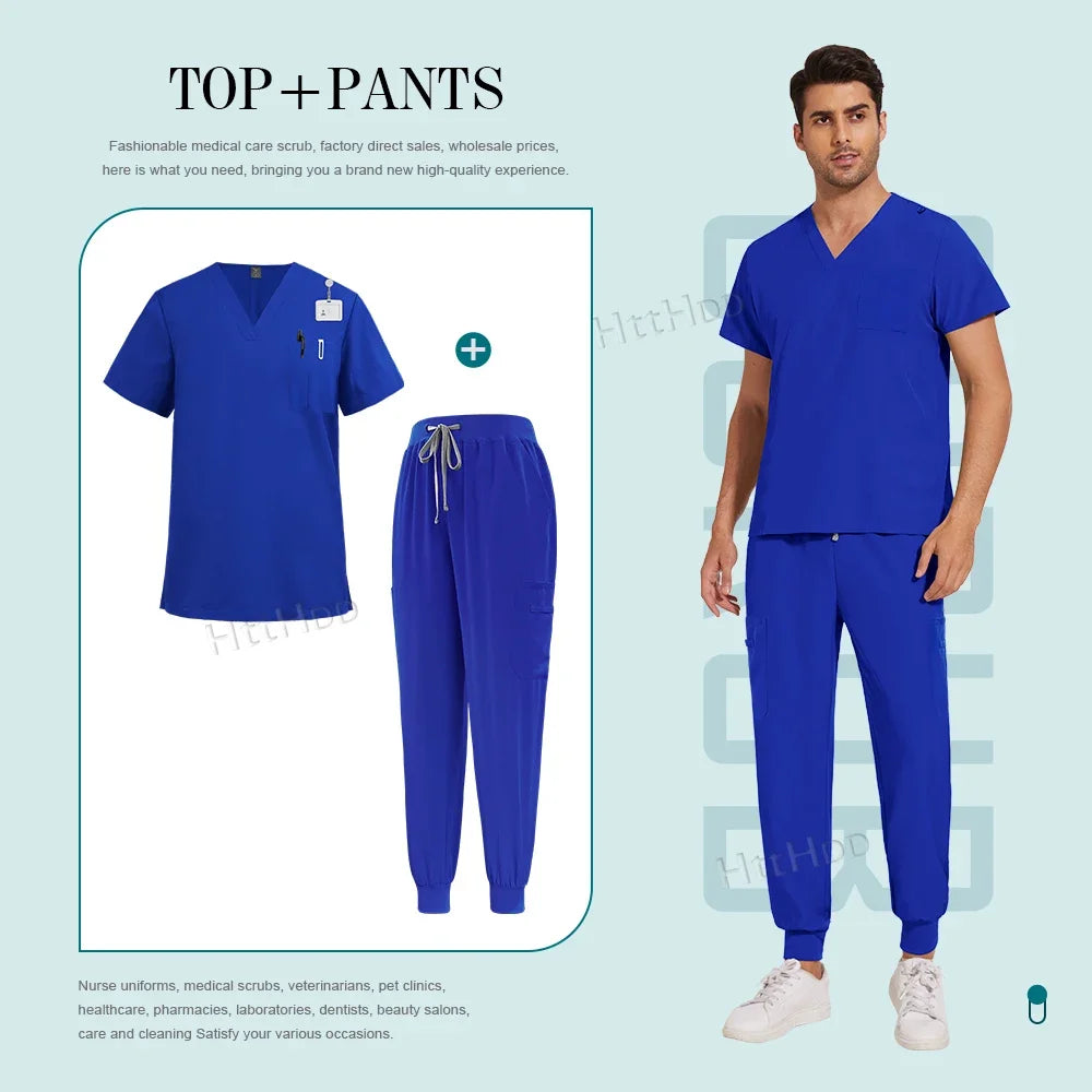 Men Women Unisex Nurse Surgical Scrubs Suits Doctor Medical Hospital Uniform Top Jogger Pants Scrubs Nursing Veterinary Uniforms