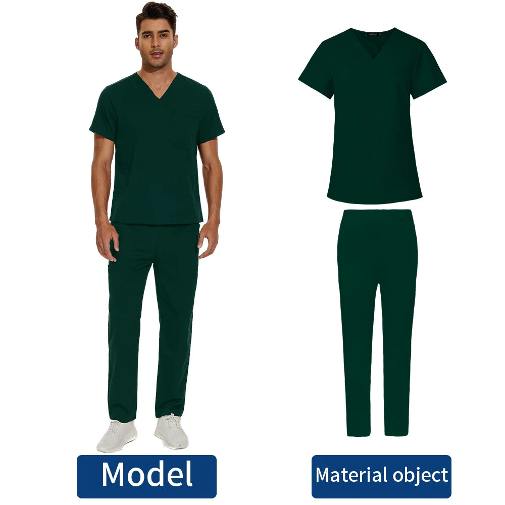 Short Sleeve Mens Scrub Uniforms Doctor Overcoats Dentist Set Medical Tops Pants Man or Women Nurse Work Wear Lab Pharmacy Gown