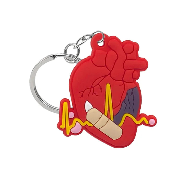 1PCS PVC Rubber Hot Keychain for nurses New Design Medicine Style Heart & Brain Car Key Pendant Cute Bag Ornament Gift