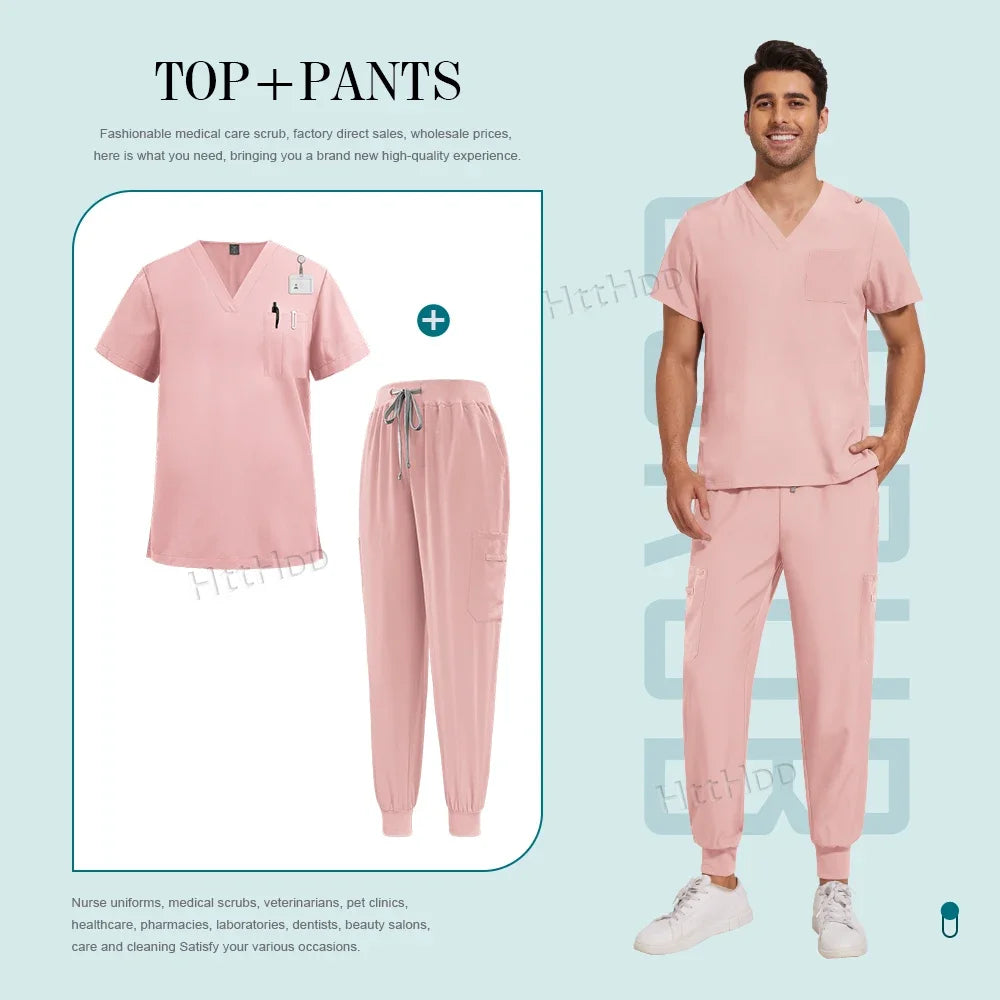 Men Women Unisex Nurse Surgical Scrubs Suits Doctor Medical Hospital Uniform Top Jogger Pants Scrubs Nursing Veterinary Uniforms