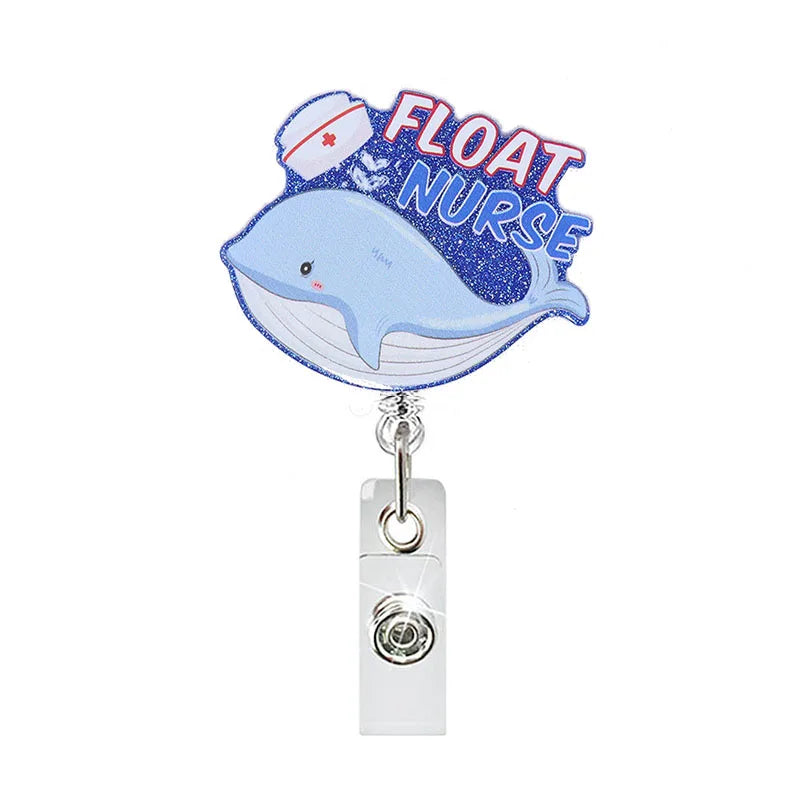 New Glitter Acrylic Float Nurse Badge Reel Retractable ID Badge Holder With 360 Rotating Alligator Clip Nurse Name Holder