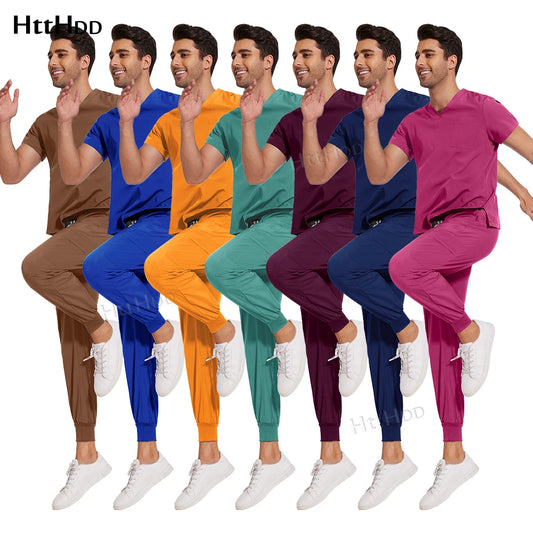 Men Women Unisex Nurse Surgical Scrubs Suits Doctor Medical Hospital Uniform Top Jogger Pants Scrubs Nursing Veterinary Uniforms